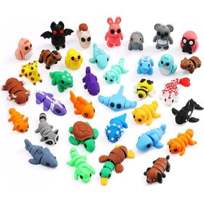 35 pcs Mini 3D Printed Animal Figurines, Flexible Articulated Fidget Toys, Cute Desk Decor, Party Favors, Goodie Bag Stuffers, Gifts for Kids Students Carnival Prizes Rewards (35pcs)