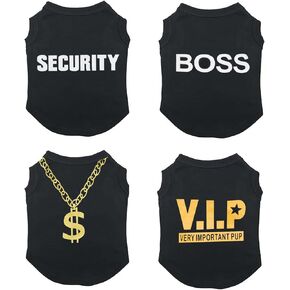 4 Pieces Dog Shirts Clothes 4pcs Breathable Security VIP Boss Gold Necklace Cool Summer Tank Top Vest T Shirt for Small Dog Puppy Medium Cat L