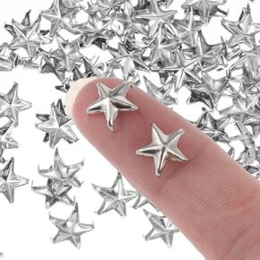 150 PCS Star Studs for Clothing Small Metal Stars Nailheads Spike Stud Silver Star Spikes Rivets Leather Claw Rivets Nailheads Stars Punk Rivet for Punk Rock Clothing Belt Bag Decorations (Silver)