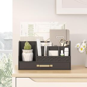 Wisuce Bamboo Mail Organizer Countertop with Drawers, Wooden Desk Organizer File Bill Sorter Storage Box for Desktop Letter Envelope Countertop Holder for Office Home School Organization