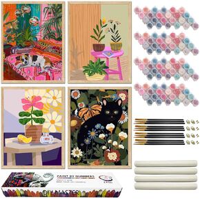 ZXQL 4 Pack Paint by Numbers Kit للبالغين ، الطلاء الكبار DIY من المناظر الطبيعية بواسطة مجموعات الأرقام حزمة المبتدئين سهلة الأكريليك على القماش للطلاء ديكور المنزل الجدار الإبداعي 24 × 30 بوصة (MM-4) in Kuwait