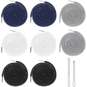8 Pcs Drawstring Cord 48 Inches Replacement, Hoodie String Replacement with 2 Pieces Easy Threaders, Drawstring Threader Tool for Sweatpants Shorts Pants Jackets Coats