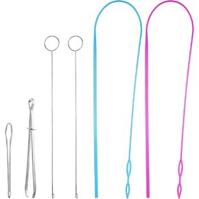 6 Pcs Drawstring Hook Tool Metal Latch Hook Sewing Loop Turner Threader Clip Set, Flexible String Threaders Tweezers for Sewing Fabric and DIY Hoodie