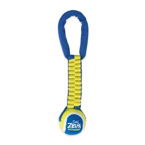 ألعاب Zeus K9 Fitness Dog by Zeus Tennis Ball Rope Tug ، أعمال بناء النايلون الصعبة للعب الجلب أو الجر (قد يختلف اللون)