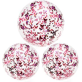 Inflatable Beach Ball 3 Pack Glitter Beach Balls 16" 12" Clear Large Beach Ball with Confetti Sequins Floating Pool Balls for Swimming Pool Party Decorations Birthday Summer Outdoor Party Favors Gold