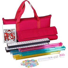 Nova Microdermabrasion American Mahjong Mah Jongg Set 166 Tiles 4 All-in-One Color Rack/Pushers Red Paisley Soft Bag Full Size Complete Mahjongg Ma Jong Set (Red)