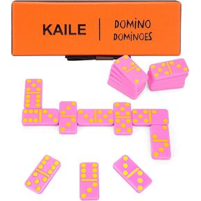 KAILE Pocket Domino Set – Mini Pink Dominoes with Gift Box & Ribbon, Bright Colors, Travel-Friendly Game for Kids & Adults, Idea, Portable Double-Six Set