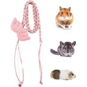 Hamster Harness and Leash Set - Cute Cartoon Escape-Proof Small Animal Vest with Bell, Comfortable Nylon Hamster Leash for Dwarf Rabbits, Guinea Pigs, Hedgehogs (Pink Wings)