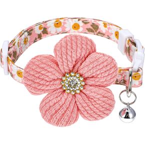 Adjustable Small Dog Collar with Flower Decoration Cute Pink Puppy Collar with Bell Soft Kitten Collars for Small Breeds Daily Walks Pet Parties Photo Shoots Special Occasions Pet Accessory
