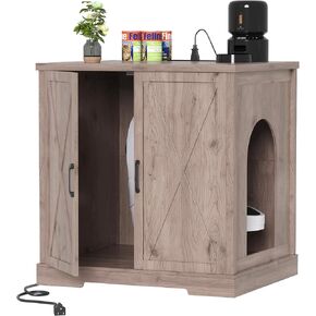 Heybly Litter Robot Enclosure,large Litter Robot Cabinet with Charging Station,Wooden Cat Litter Box Enclosure Furniture for Self-Cleaning Robot 3 & 4,Hidden for Smart Litter Box Size,Greige HCLB004SG
