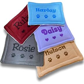 Custom Catch Personalized Dog Mat - Gift for Crate Cushion, Puppy Sleeping Blanket, Kennel Bed Pad - Small - S - Gray, Purple, Blue, Maroon, Beige