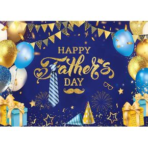 CHAIYA 7x5ft خلفية عيد الأب السعيد باللون الأزرق الذهبي لعيد الأب خلفية حفلة عيد الأب خلفية التصوير الفوتوغرافي خلفية لامعة بالونات عيد الأب كعكة الجدول راية خلفية CY305 in Kuwait