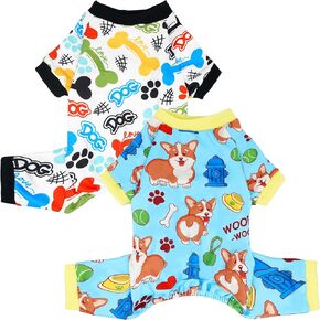 2PCS Dog Pajamas for Small Sized Doggie Pjs Clothes Puppy Onesies Outfits Pet Jammies Boy Girl Male Female Apparel Soft Lightweight Strechy Paw Bone Puppy Print S