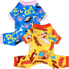 2PCS Dog Pajamas for Small Sized Doggie Pjs Clothes Puppy Onesies Outfits Pet Jammies Boy Girl Male Female Apparel Soft Lightweight Strechy Paw Bone Puppy Print S in Kuwait
