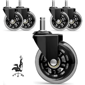 Marsail Office Chair Wheels, Quiet and Smooth Rolling, Replacement Rubber Chair Casters for All Floors, 3 Inch Heavy-Duty Ergonomic Office Chair Casters with Scratch-Free Design, Set of 5