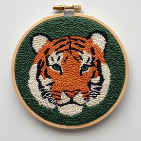 Punch Needle Kits Tiger Head Easy for Beginners DIY Punch Needle Yarn Starter Embroidery Set for Craft Lovers with Printed Pattern and Hoop for Home Decor 20x20cm(2)