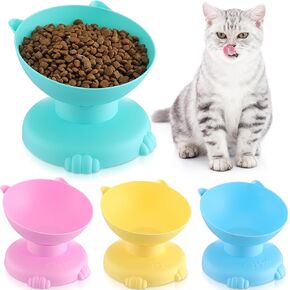 4 Pcs Elevated Cat Bowls for Indoor Cats Removable 15° Tilted Raised Kitty Food Bowls Plastic Extra Wide for Food Water Anti Vomiting