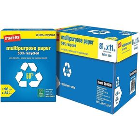 Staples 50 Percent Recycled Multipurpose Paper, 8 1/2" x 11", Ream