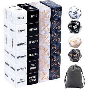 52 Pieces MTG Abilities Keywords Counter Dice and MTG Life Counter Bulk Tokens Dice Set in 4 Colors with 4 D20 for Magic The Gathering, TCG, Cards Gaming Accessories