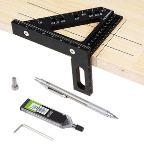 Multi-Angle Aluminum Triangle Ruler with Angle Position Pin, 3D Measuring Tool for Woodworking, Includes 0.04 Pencil and Refills