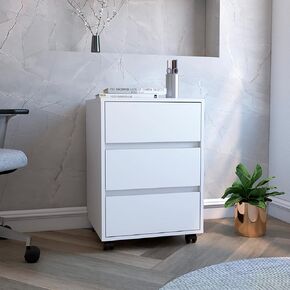 Mobile File Cabinet with 3 Drawers for Organized Spaces, Smooth Rolling Design, Home or Office Use, White Finish