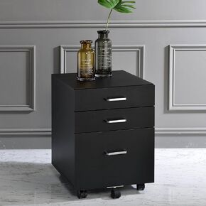 Black 3-Drawer Rectangular File Cabinet with Caster Wheels, Sleek Modern Design for Home or Office Organization