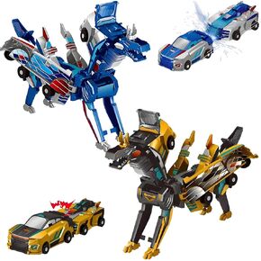 Dinosaur Collision Transforming Car Toy，Transformation Car Toy with Crash & Transform Feature ，for Boys and Girls |Party Gift for Birthday, Christmas (Golden+Blue)