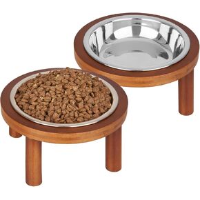 2PCS Elevated Cat Food Bowl, 5.9 Inch 304 Stainless Steel Raised Bowls with Stand,Bowl for Indoor Cats, Cat Food and Water Dishes Set, Anti Vomitting, Whisker Fatigue and Dishwasher Safe (Dark Brown)
