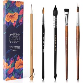 Watercolor Paint Brushes, 5pcs Fuumuui Professional Sable Brush, Wool & Synthetic Squirrel Brushes Set with Extended Needle, Round Point, Flat, Quill Wash Perfect for Watercolor Acrylic Gouache Inks