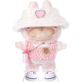 5 Pcs Stylish Set for 17cm Dolls with Fashion Hat ,Water Bottle,Skirt,Shoes and Sweater Outfit Set, Cute Doll Style Accessories Gift(Cute,Pink)