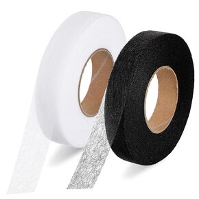 Grevosea 2 Rolls Hemming Tapes, 1.5cm X 70 Yards Iron on Hem Tape No Sewing Fabric Tape for Clothes Pants Dresses Curtains Crafting Projects (White, Black)