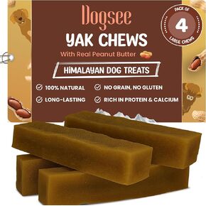 Dogsee Peanut Butter Flavor Himalayan Yak Cheese Dental Chews for Dogs 1lb (Medium - 6 Chews) | for Healthy Skin & Coat | No Grain, No Gluten | Odorless Dog Treats