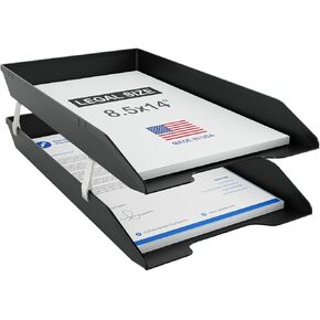 Acrimet 2 Tier Legal Letter Tray, Facility Front Load (Legal Size) (Plastic) (Black Color) Made in USA