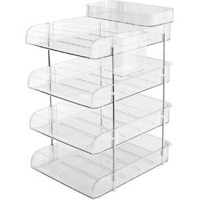 4 Tier Acrylic Paper Organizer with Pencil Holder and Top Tray, Letter Tray, Desk File Organizer, Office Organizer for Letter, A4 Office File, Books