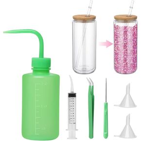 6 Pcs Snow Globe Tumbler Supplies Glitter Snow Globe DIY Making Kits Plastic Squeeze Bottle Tweezers Bent Syringe Stirring Needle Small Funnel for Cup Crafts Making Supplies (Purple)