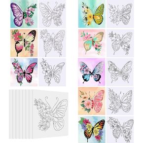 8 Pack Pre Drawn Canvas for Painting for Adults, 8x10 Inches Canvas Butterfly Flower Theme Painting Kits, Butterflies Pre Printed Canvas for DIY Painting for Party Favors Supplies