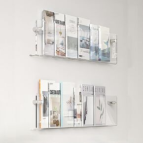 2 Pack Acrylic Magazine Holder Brochure Holder, 15.7 Inch Clear Wall Mount Hanging Bookshelf, Magazine File Display Shelf for Bedroom, Living Room, Home, Office