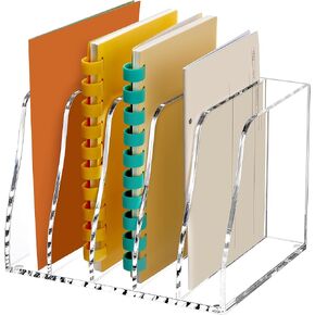 SANRUI Acrylic Desk File Organizer, 5 Vertical Compartments Clear Magazine File Holder Workspace Sorters, Folder Rack for Office Accessories Organization Storage