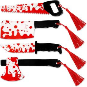 Tuitessine Blood Splatter Knife Halloween Bookmarks Acrylic Book Markers for Horror Creepy Crime Book Lovers Halloween Holiday Gift Ideas 4Pcs