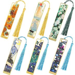 6 Pieces Metal Bookmarks with Tassel,Gold Skeleton Monet Van Gogh Oil Painting Theme Woman Bookmark,Bookmarks for Reading,Reading Accessories,Present for Book Lovers