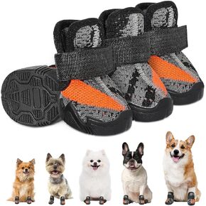 SlowTon Dog Shoes for Small Size Dogs - Soft Rubber Sole Dog Boots & Paw Protector for Summer Hot Pavement Winter Snow, Breathable Booties for Outdoor Walking Indoor Hardwood Floor, Pink, 1