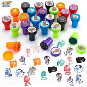 24 Pcs Anime M-Ario Themed Stampers - 12 Styles x 2Pcs Assorted Stampers for Stocking Stuffer Goodie Bag Prizes Classroom Rewards Pinata Filler Arts and Crafts for Birthday Party Favors(Mari)