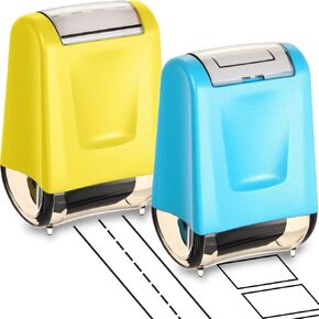 Nezyo 2 Pcs Teacher Stamps Square Frames and Dashed Lines Refillable Ink Writing Practice Roller Stamp for Handwriting Math Fractions Classroom Home School Supplies