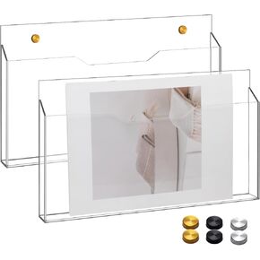 2 Pcs Clear Acrylic File Holder Wall Mount Mail Magazine Organizers File Holders with Screw Wall Pocket Office Document Sorter Storage Rack for Magazine Letter Brochure Bookshelf Literature
