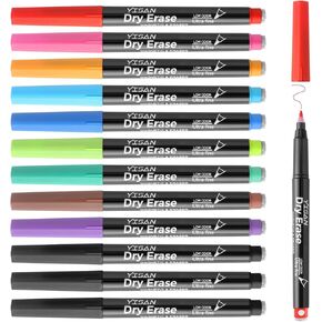 YISAN Dry Erase Markers Ultra Fine Tip, 0.7mm Extra Fine Point, Magnetic Whiteboard Markers with Erasers,Assorted Colors, Low Odor,12 Count,70566