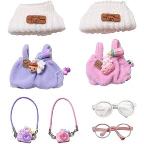 Clothes for 17cm Doll Accessories,Outfits for Labubu，Knit Black and White Sweaters, Beanie Hats and Sunglasses,2 Sets No Doll