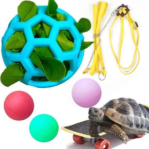 6 Pcs Tortoise Treat Ball with Adjustbale Leash Skateboard Trutle Enrichment Toys Feeder Training Harness Strap Pet Leash Tortoise Rope Turtles Feed Treat Ball Small Pets Accessories