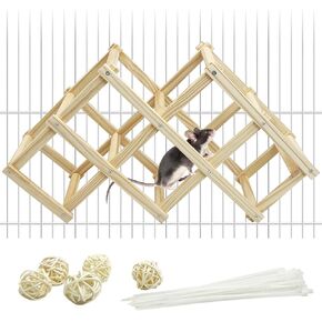 VCEPJH Wooden Rat Climbing Toys Natural Collapsible Hamster Ladder Hanging Rat Cage Accessories Gerbil Toys for Mice Squirrels Guinea Pigs Chinchillas and Small Animals
