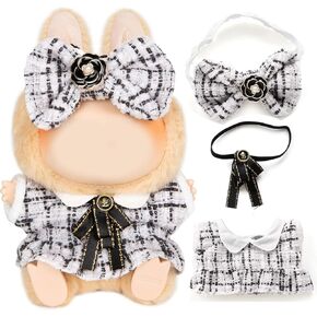 17cm Doll Clothes, 3 Pieces Set Cute Clothes for 17cm Dolls Outfit - Pink Love Pattern Hat+ Colorful Sweater + Baby Blue Romper - Cute Chic Doll Outfit Accessories for 17 cm Dolls (Not Included Doll)