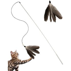 The Unbreakable Stick - 35 inch cat Teaser Wand with Natural Feathers. Made in The USA